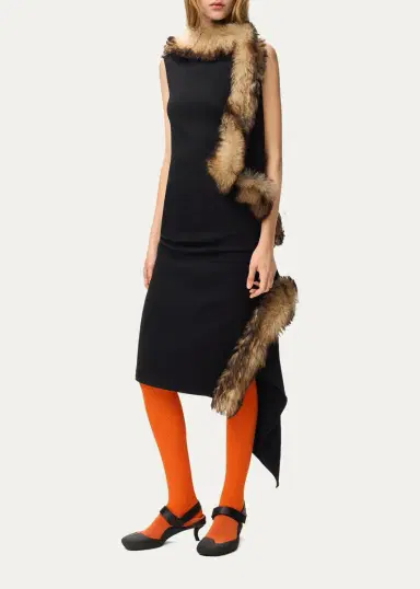Loewe Lamb Shearling-Trim Draped Asymmetric Midi Dress | Thumbnail 2 Loewe Lamb Shearling-Trim Draped Asymmetric Midi Dress | Thumbnail 2