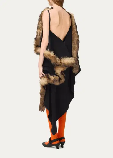 Loewe Lamb Shearling-Trim Draped Asymmetric Midi Dress | Thumbnail 3 Loewe Lamb Shearling-Trim Draped Asymmetric Midi Dress | Thumbnail 3