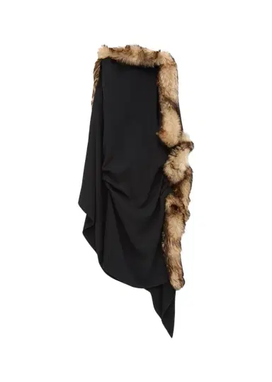 Loewe Lamb Shearling-Trim Draped Asymmetric Midi Dress | Thumbnail 1 Loewe Lamb Shearling-Trim Draped Asymmetric Midi Dress | Thumbnail 1