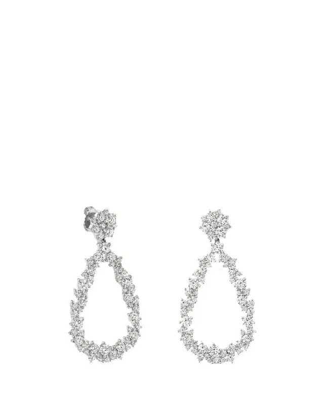 14K White Gold Diamond Teardrop Cocktail Earrings