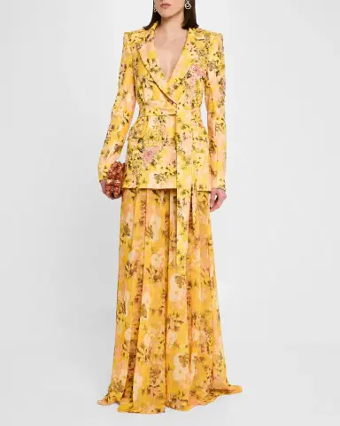 Badgley Mischka Collection Pleated Floral-Print Georgette Palazzo Pants | Thumbnail 2 Badgley Mischka Collection Pleated Floral-Print Georgette Palazzo Pants | Thumbnail 2