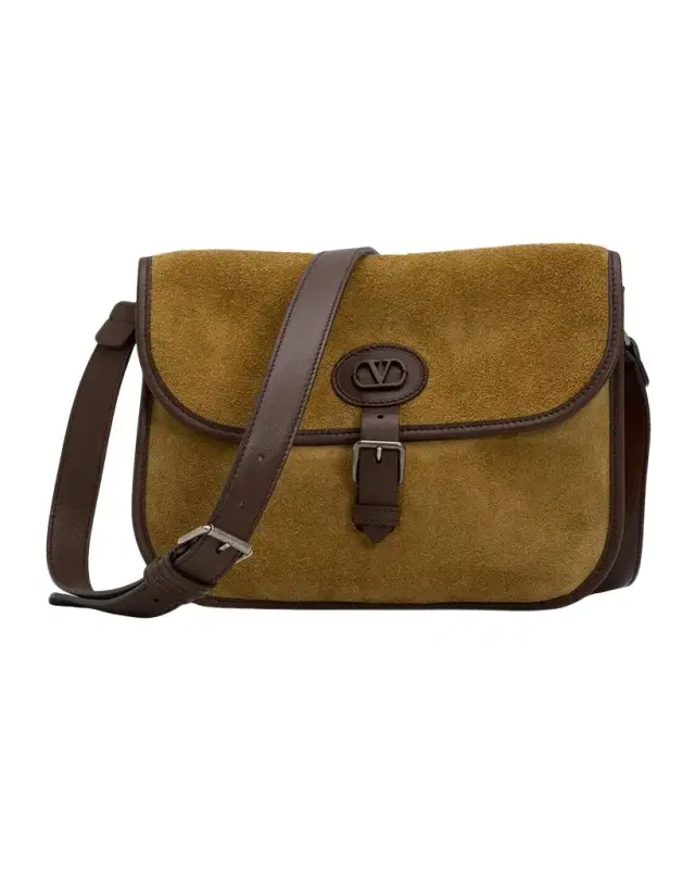 Valentino Garavani Men's Suede Leather-Trim Crossbody Bag