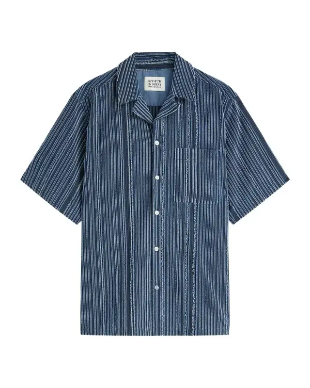 Scotch & Soda Men's Textured Stripe Relaxed-Fit Short Sleeve Shirt