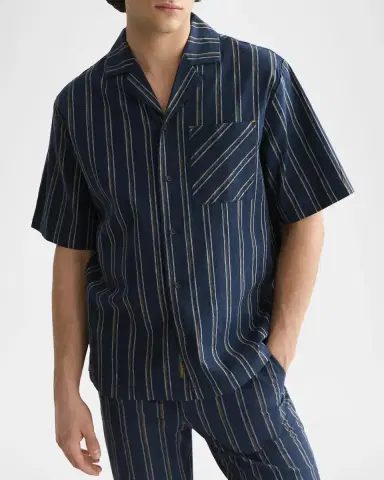 Scotch & Soda Men's Stripe Cotton and Linen Relaxed-Fit Short-Sleeve Shirt | Thumbnail 4 Scotch & Soda Men's Stripe Cotton and Linen Relaxed-Fit Short-Sleeve Shirt | Thumbnail 4