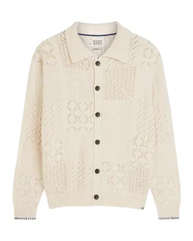 Scotch & Soda Men's Multi-Stitch Cotton Knit Cardigan | Thumbnail 1 Scotch & Soda Men's Multi-Stitch Cotton Knit Cardigan | Thumbnail 1