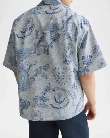 Scotch & Soda x Royal Delft Men's Loose Short-Sleeve Jacquard Shirt | Thumbnail 3 Scotch & Soda x Royal Delft Men's Loose Short-Sleeve Jacquard Shirt | Thumbnail 3