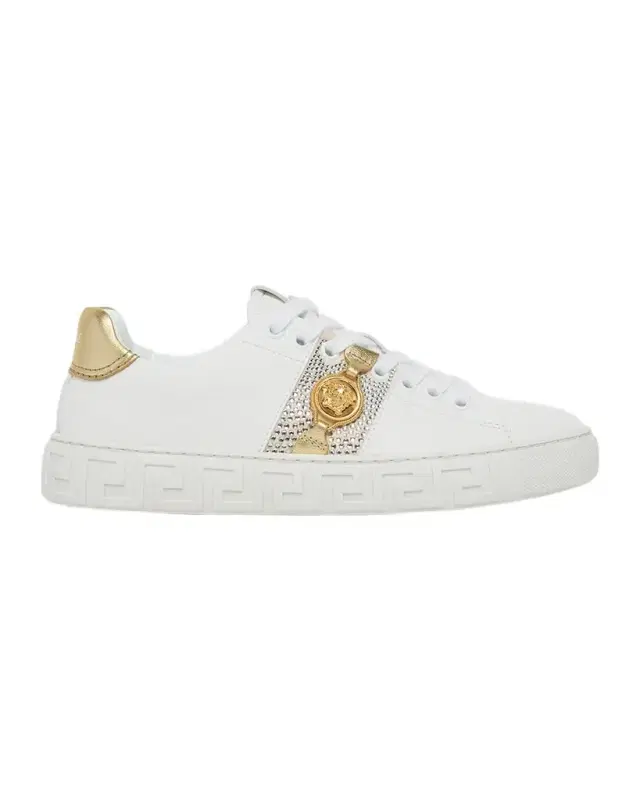 Greca Embellished Leather Low-Top Sneakers Greca Embellished Leather Low-Top Sneakers