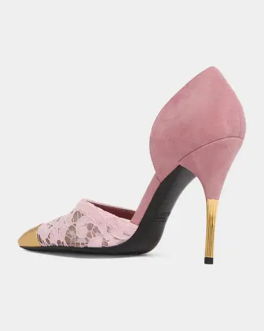 Valentino Garavani D 'Orsay Lace-Embellished Suede Pump | Thumbnail 2 Valentino Garavani D 'Orsay Lace-Embellished Suede Pump | Thumbnail 2
