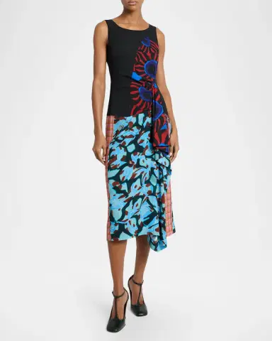 Dries Van Noten Dropps Patchwork Ruffle Sleeveless Midi Dress | Thumbnail 2 Dries Van Noten Dropps Patchwork Ruffle Sleeveless Midi Dress | Thumbnail 2