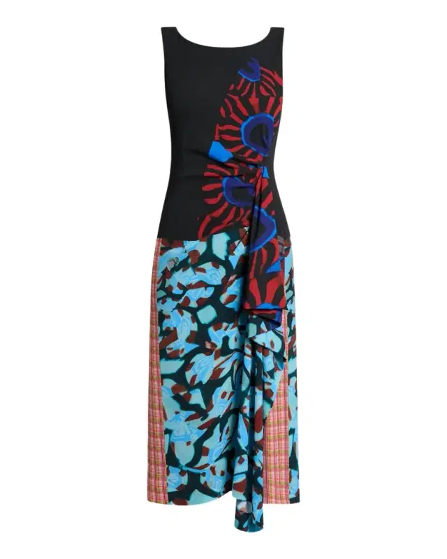 Dries Van Noten Dropps Patchwork Ruffle Sleeveless Midi Dress