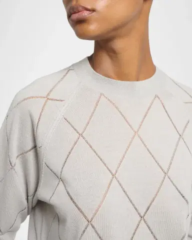 Dries Van Noten Diamond Knit Elbow-Sleeve Crewneck Sweater | Thumbnail 5 Dries Van Noten Diamond Knit Elbow-Sleeve Crewneck Sweater | Thumbnail 5