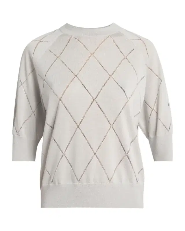 Dries Van Noten Diamond Knit Elbow-Sleeve Crewneck Sweater