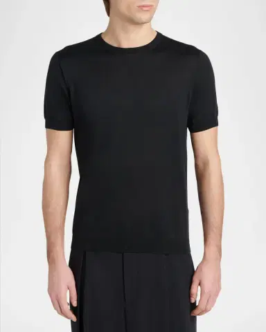 Giorgio Armani Men's Silk-Cotton Crewneck T-Shirt | Thumbnail 3