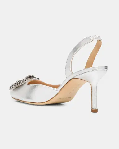 Manolo Blahnik 70mm Hangisli Metallic Leather Slingback Pumps with Crystal Buckle | Thumbnail 2 Manolo Blahnik 70mm Hangisli Metallic Leather Slingback Pumps with Crystal Buckle | Thumbnail 2