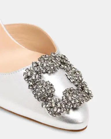 Manolo Blahnik 70mm Hangisli Metallic Leather Slingback Pumps with Crystal Buckle | Thumbnail 3 Manolo Blahnik 70mm Hangisli Metallic Leather Slingback Pumps with Crystal Buckle | Thumbnail 3