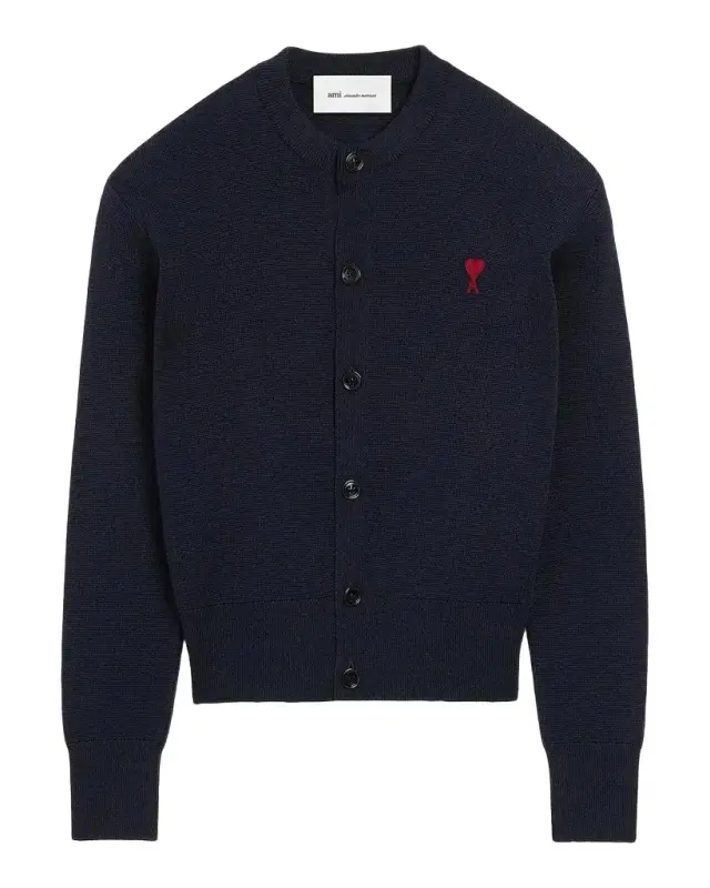 AMI PARIS Ami De Coeur Embroidered Wool Crewneck Cardigan