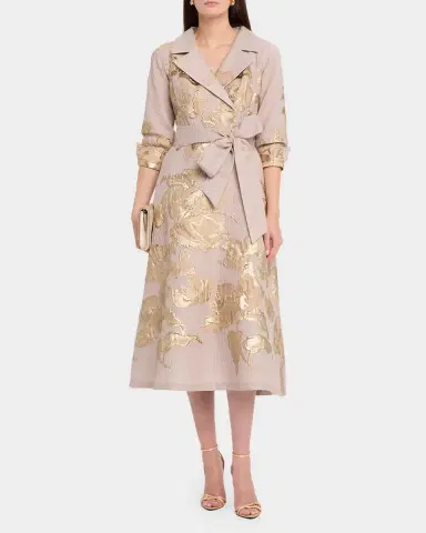 Rickie Freeman for Teri Jon Crinkled Metallic Jacquard Midi Shirtdress | Thumbnail 2