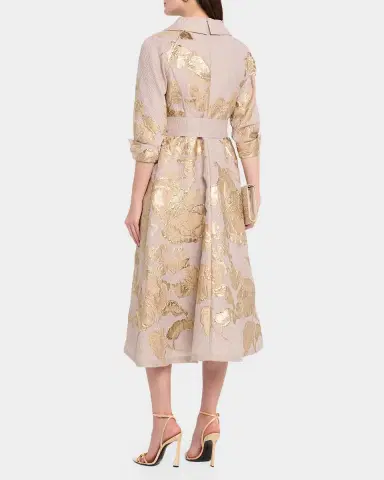 Rickie Freeman for Teri Jon Crinkled Metallic Jacquard Midi Shirtdress | Thumbnail 3