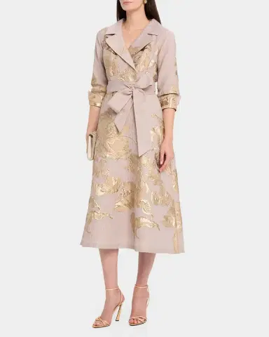 Rickie Freeman for Teri Jon Crinkled Metallic Jacquard Midi Shirtdress | Thumbnail 4