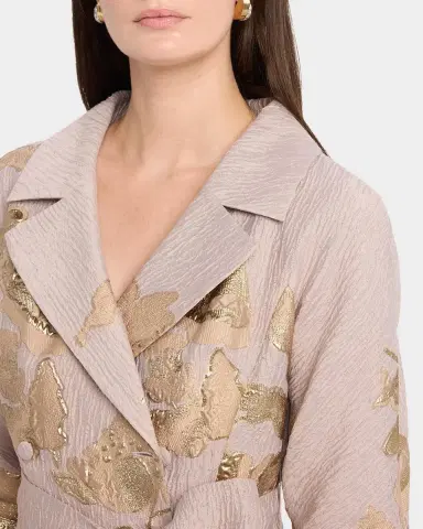 Rickie Freeman for Teri Jon Crinkled Metallic Jacquard Midi Shirtdress | Thumbnail 5
