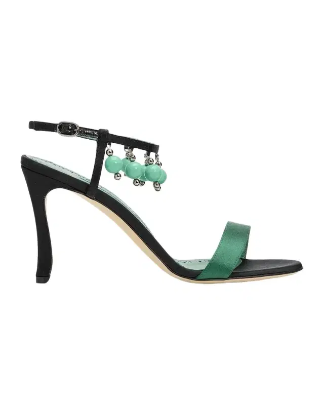 Manolo Blahnik 90mm Kasasan Beaded Satin Sandals