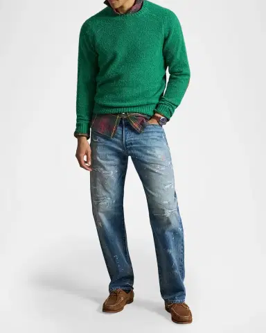 Polo Ralph Lauren Men's Elbow-Patch Wool-Cashmere Crewneck Sweater | Thumbnail 2
