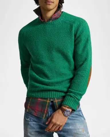 Polo Ralph Lauren Men's Elbow-Patch Wool-Cashmere Crewneck Sweater | Thumbnail 4