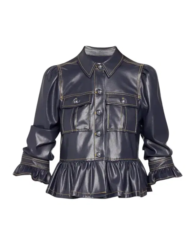 Cinq à Sept Delanie Ruffled Vegan Leather Jacket
