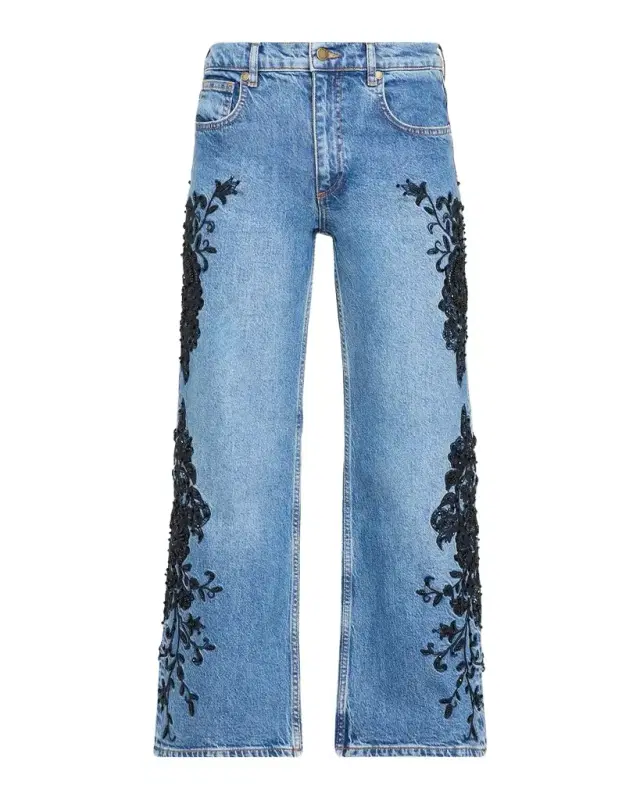 Ramy Brook Lea Beaded Cropped Wide-Leg Jean
