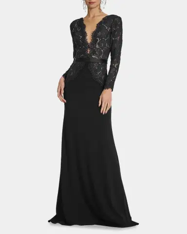 Tadashi Shoji Plunging Illusion Lace & Crepe Gown | Thumbnail 2 Tadashi Shoji Plunging Illusion Lace & Crepe Gown | Thumbnail 2