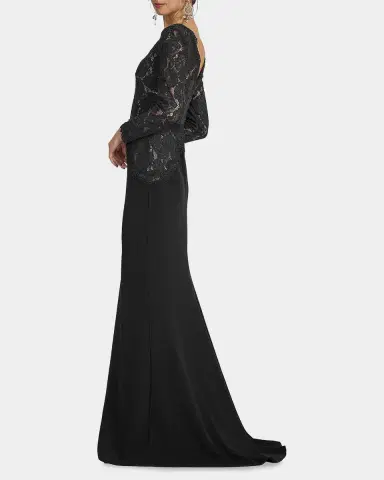 Tadashi Shoji Plunging Illusion Lace & Crepe Gown | Thumbnail 6 Tadashi Shoji Plunging Illusion Lace & Crepe Gown | Thumbnail 6