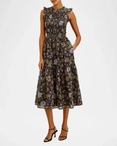 RAILS Vivier Shirred Ruffle-Trim Midi Dress | Thumbnail 2