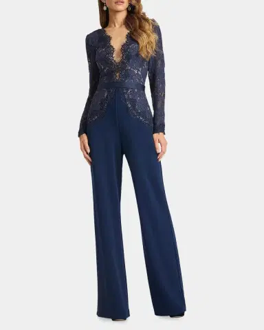 Tadashi Shoji Amaris Plunging Illusion Lace & Crepe Jumpsuit | Thumbnail 2 Tadashi Shoji Amaris Plunging Illusion Lace & Crepe Jumpsuit | Thumbnail 2