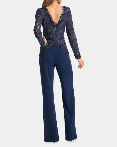 Tadashi Shoji Amaris Plunging Illusion Lace & Crepe Jumpsuit | Thumbnail 3 Tadashi Shoji Amaris Plunging Illusion Lace & Crepe Jumpsuit | Thumbnail 3
