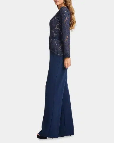 Tadashi Shoji Amaris Plunging Illusion Lace & Crepe Jumpsuit | Thumbnail 4 Tadashi Shoji Amaris Plunging Illusion Lace & Crepe Jumpsuit | Thumbnail 4
