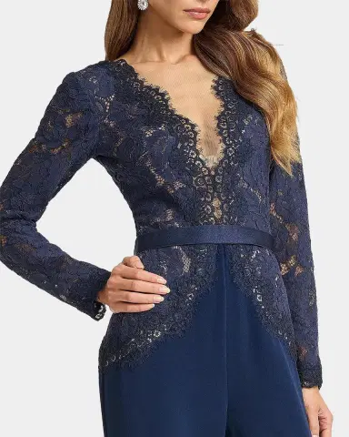 Tadashi Shoji Amaris Plunging Illusion Lace & Crepe Jumpsuit | Thumbnail 5 Tadashi Shoji Amaris Plunging Illusion Lace & Crepe Jumpsuit | Thumbnail 5
