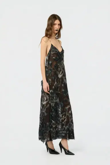 Roberto Cavalli Midi Dress with Fur Print on Destroyed-Effect Lace | Thumbnail 2