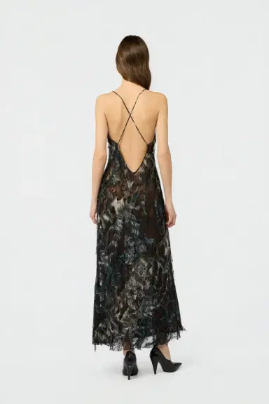 Roberto Cavalli Midi Dress with Fur Print on Destroyed-Effect Lace | Thumbnail 3