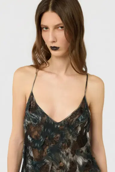 Roberto Cavalli Midi Dress with Fur Print on Destroyed-Effect Lace | Thumbnail 4