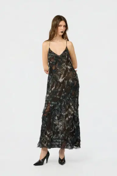Roberto Cavalli Midi Dress with Fur Print on Destroyed-Effect Lace | Thumbnail 6