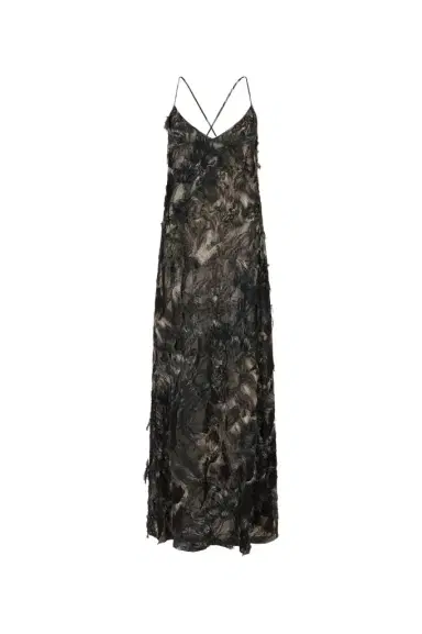 Roberto Cavalli Midi Dress with Fur Print on Destroyed-Effect Lace | Thumbnail 1