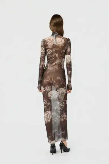 Roberto Cavalli Laminated Tulle Dress With Fiammingo Flowers Print | Thumbnail 3