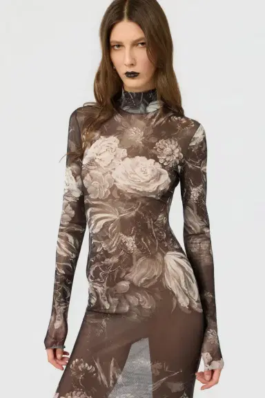 Roberto Cavalli Laminated Tulle Dress With Fiammingo Flowers Print | Thumbnail 4