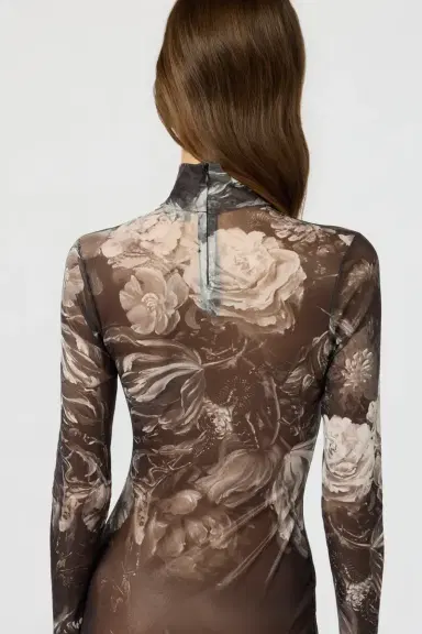 Roberto Cavalli Laminated Tulle Dress With Fiammingo Flowers Print | Thumbnail 5