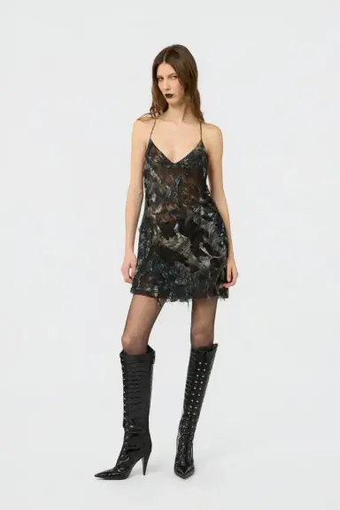 Roberto Cavalli Mini Dress with Fur Print on Destroyed-Effect Lace | Thumbnail 2