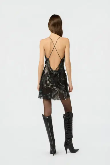 Roberto Cavalli Mini Dress with Fur Print on Destroyed-Effect Lace | Thumbnail 3