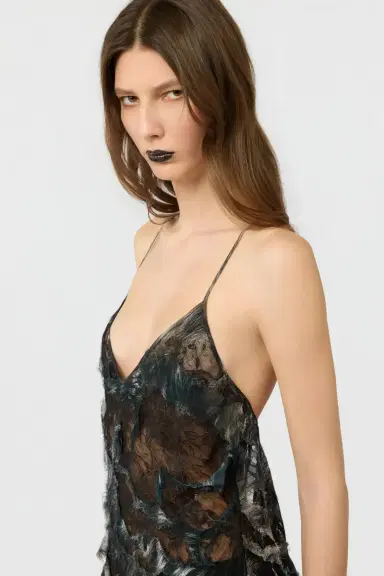 Roberto Cavalli Mini Dress with Fur Print on Destroyed-Effect Lace | Thumbnail 4