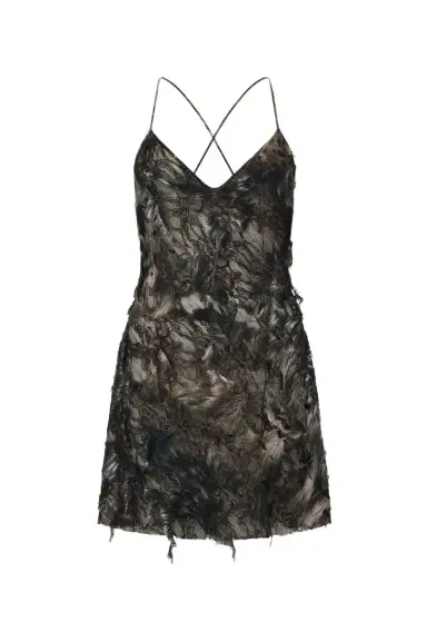 Roberto Cavalli Mini Dress with Fur Print on Destroyed-Effect Lace | Thumbnail 1