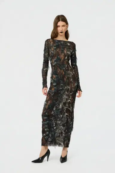 Roberto Cavalli Dress with Fur Print on Destroyed-Effect Lace | Thumbnail 2