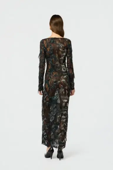 Roberto Cavalli Dress with Fur Print on Destroyed-Effect Lace | Thumbnail 3